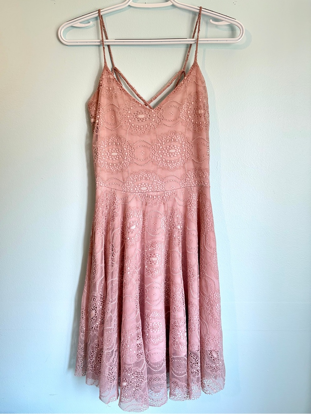 Suzy Shier Women’s Pink Spaghetti Strap Floral Dress - Lace Pink Dress - Size XS